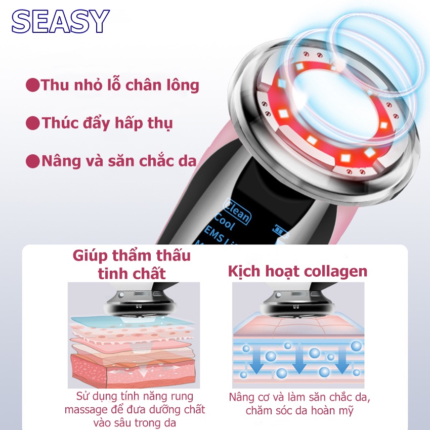 Máy đẩy tinh chất Ion âm Nóng Lạnh SeaSy SS18 Pro-D818 hỗ trợ tẩy trang, nâng cơ mặt tái tạo và trẻ hóa làn da