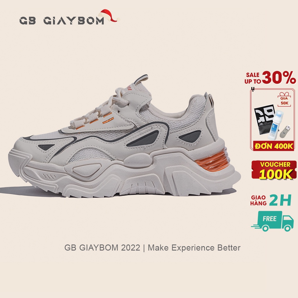Giày Thể Thao Nữ Độn Đế Tăng Chiều Cao Màu Kem Mới Nhất GiayBOM GB Warriors B1808