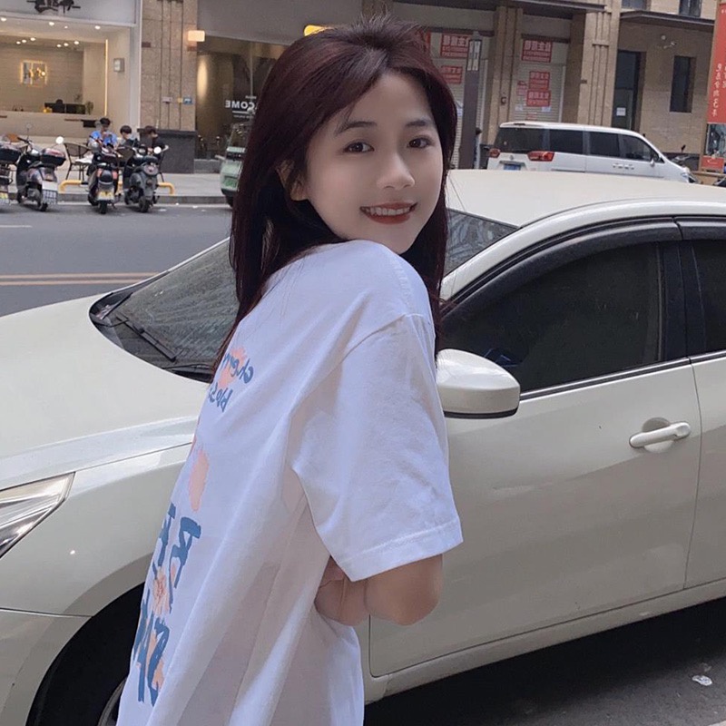 Áo Thun Ngắn Tay Dáng Rộng In Họa Tiết Sau Lưng Cá Tính Theo Phong Cách Hàn Quốc
