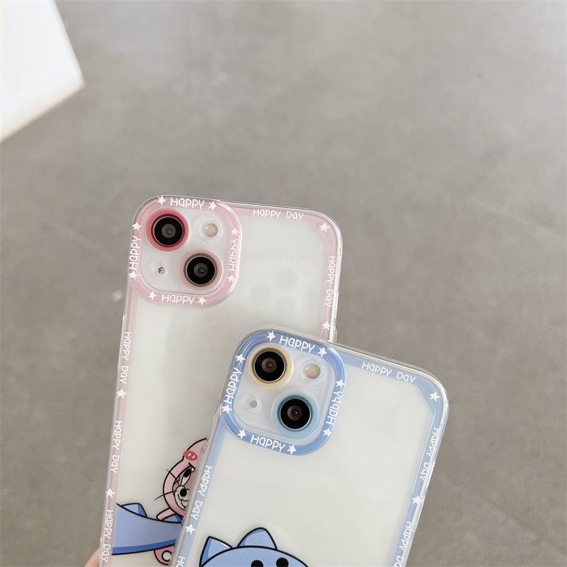 Ốp Điện Thoại Trong Suốt Chống Sốc In Hình Mèo Và Chuột Dễ Thương Cho iPhone 14 / 13 / 12 / 11 / X / 8 / 7P