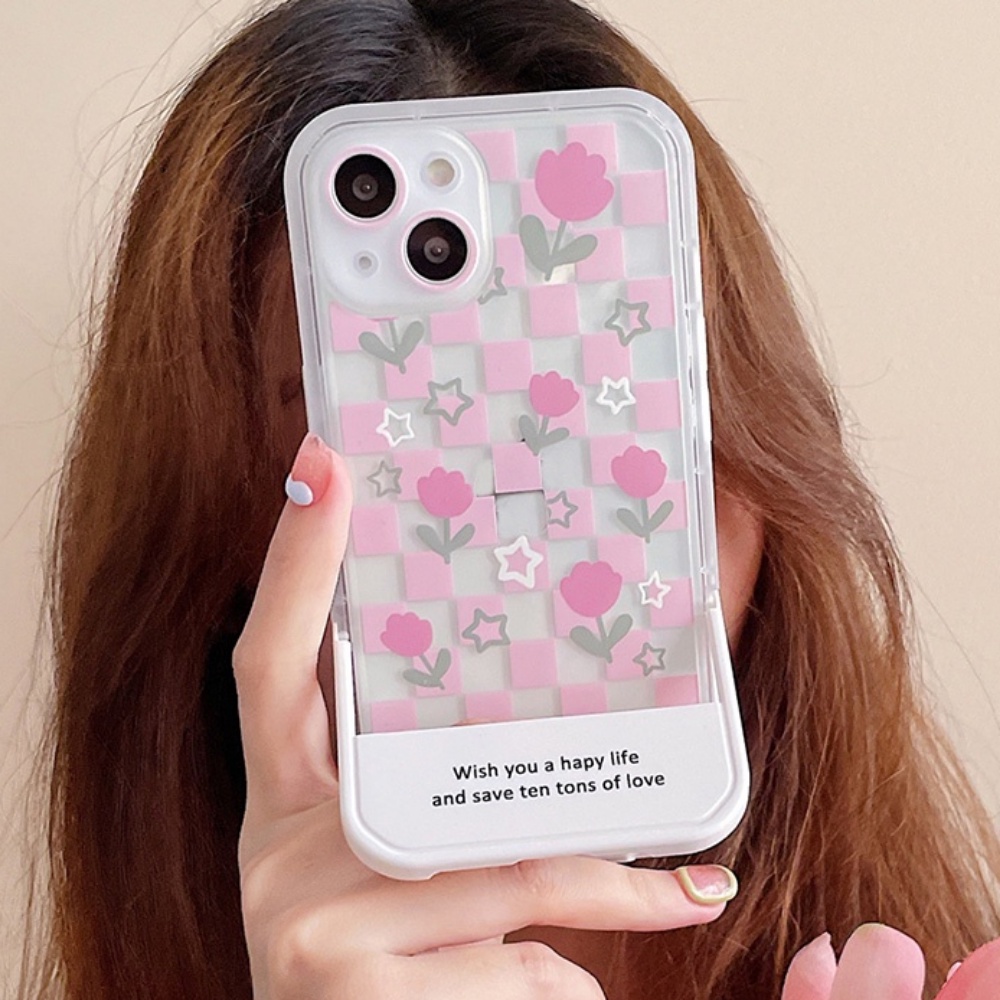 Ốp Điện Thoại TPU Mềm Tích Hợp Giá Đỡ Hình Hoa Tulip Cho IPhone 14 13 12 11 Pro Max XS XR 8 7 Plus
