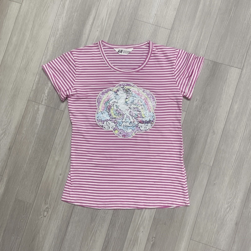 Áo thun kẻ hồng HM size 6/8y