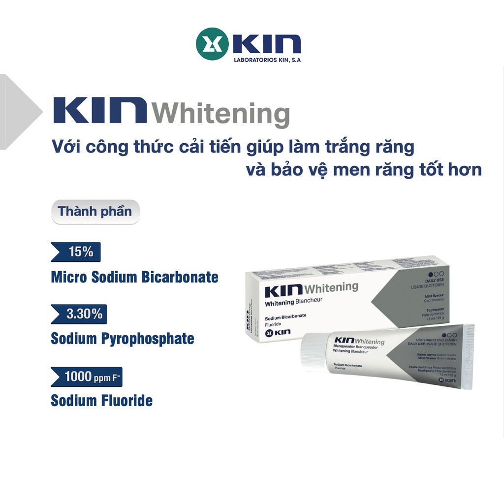 Kem Đánh Răng Làm Trắng Răng Kin Whitening Giảm Ố Vàng, Loại Bỏ Mùi Hôi, Giúp Răng Trắng Sáng Tự Nhiên 75ml