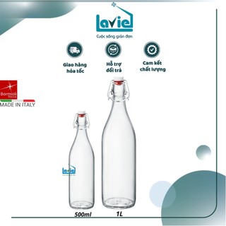 [THỦY TINH ITALY ] Chai thủy tinh nút gài kín hơi nhập khẩu Ý mẫu đáy tròn Giara - Bormioli Rocco