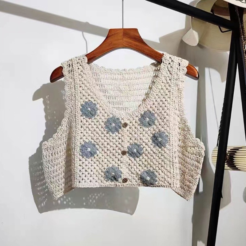 Áo Croptop Dệt Kim Sát Nách Cổ Chữ V Phong Cách Retro Pháp Cho Nữ