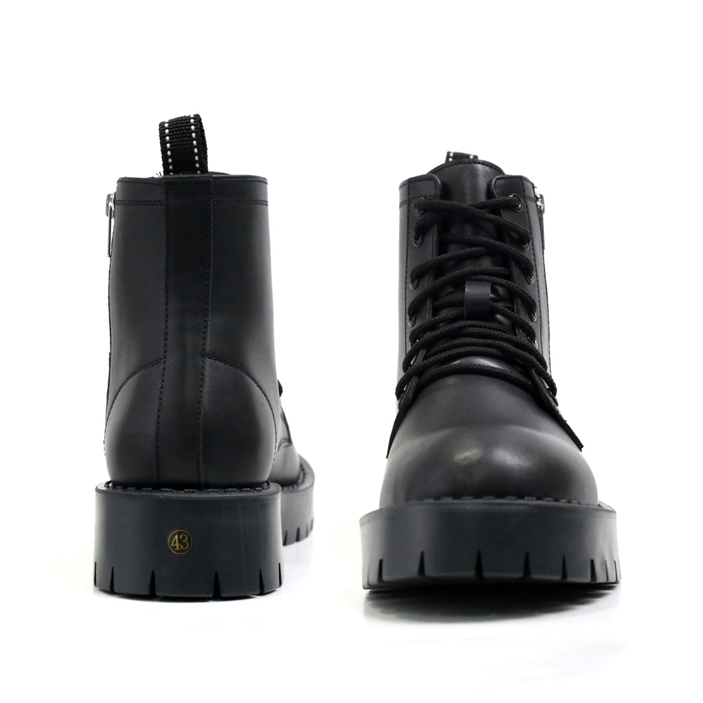 Giày Chunky Combat Boots da khóa kéo thời trang INICHI G1111 da lì chống nhăn