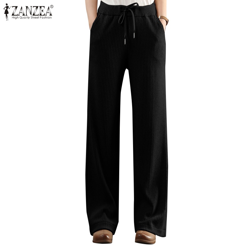 Quần dài ZANZEA dây rút dáng rộng thời trang cho nữ