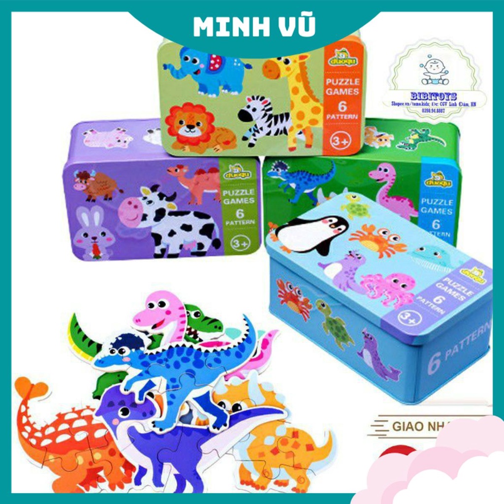 [RẺ VÔ ĐỊCH] Bộ ghép hình 3-6 mảnh/ 6 hình hộp sắt gỗ Puzzle cao cấp