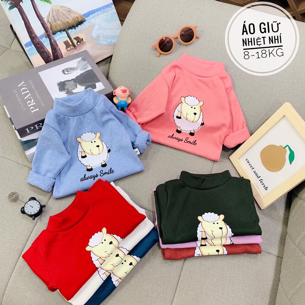 Áo Thu Đông Cho Bé, Áo Len Tăm Giữ Nhiệt Cổ 3 Phân Cừu Trắng Cho Bé Trai Bé Gái Từ 8 - 18kg