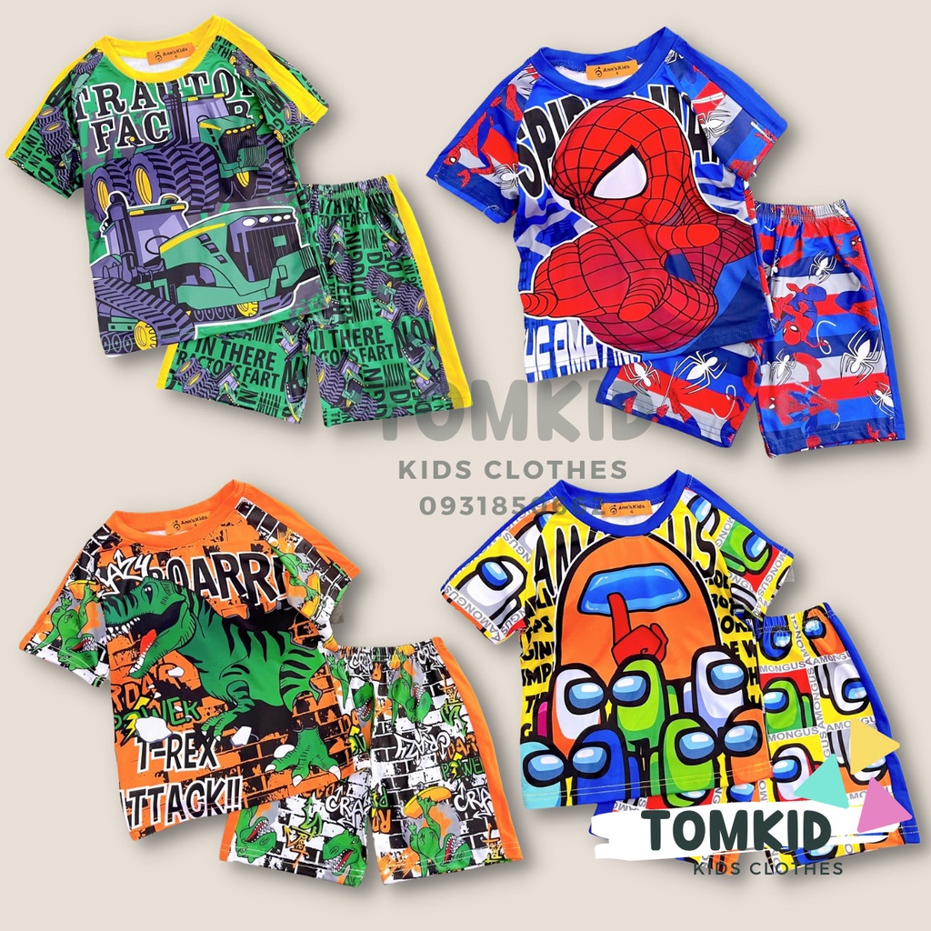 Bộ thun lạnh bé trai, đồ bộ cho bé chất thoáng mát cao cấp co giãn không nhão 10-40Kg Tomkids