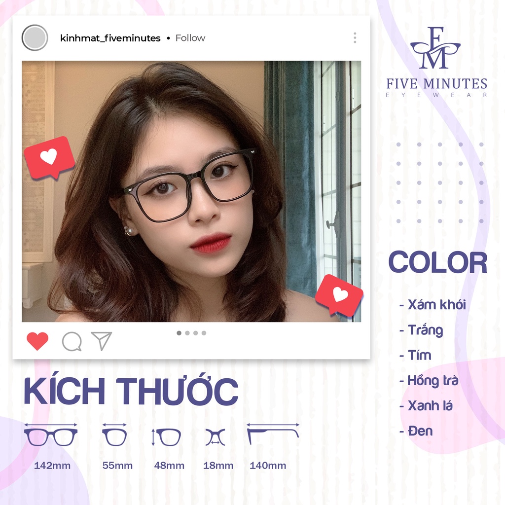 Gọng kính nam nữ, form vuông to nhựa dẻo kèm lõi kim loại chắc chắn 9205 Siêu hot 2023