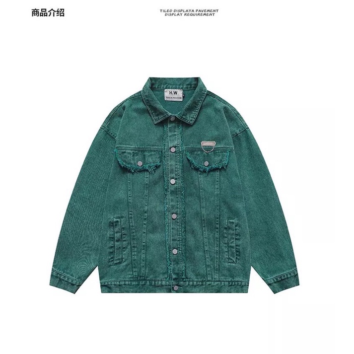 Áo Khoác Jeans Nam Nữ From Rộng Màu Xanh Lá Đậm Hình Thêu Nổi ,Áo Bò Thời Trang Unisex Phong Cách Trẻ Trung