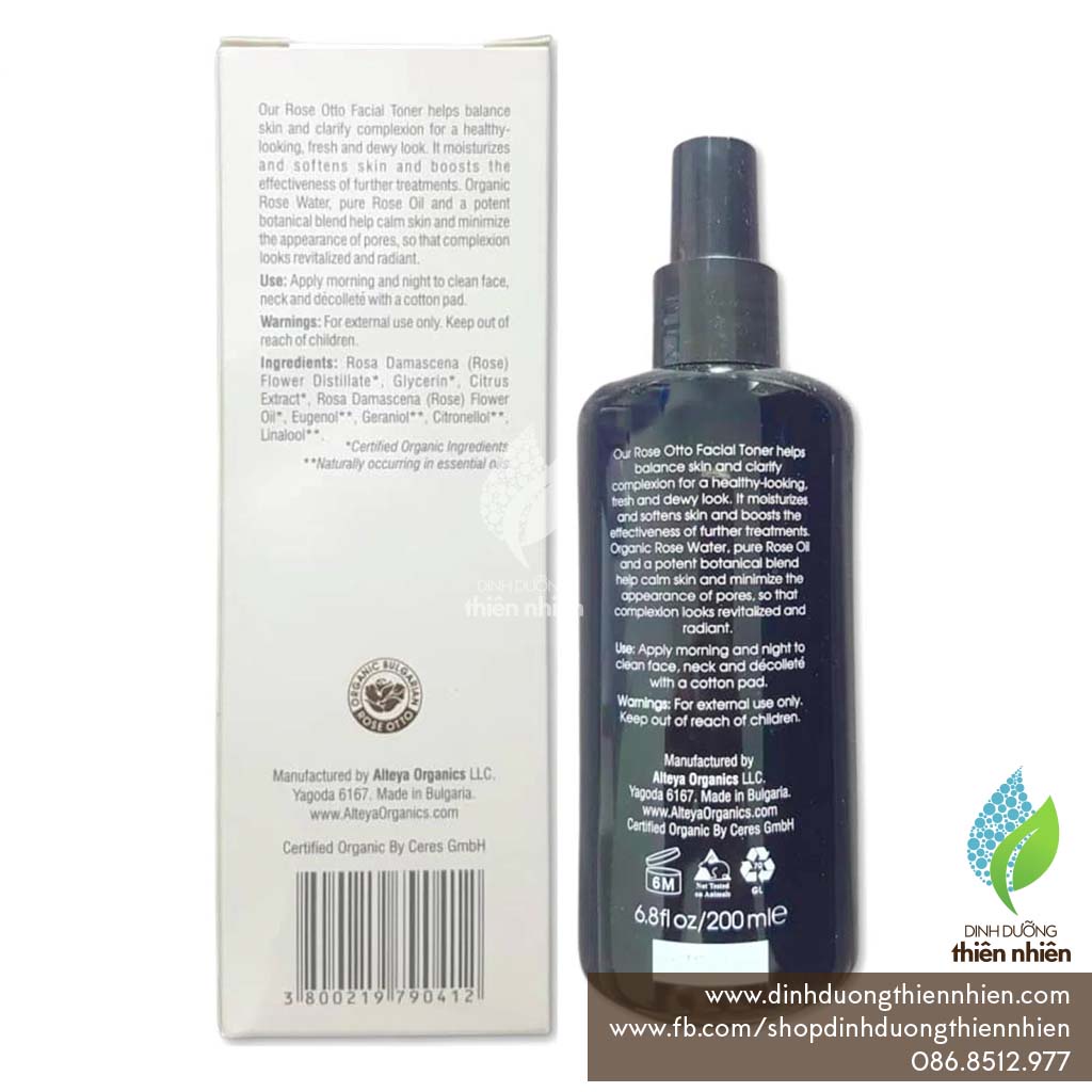 Nước Cân Bằng Da Hoa Hồng Hữu Cơ Alteya Organics Facial Toner Bio Damascena Rose Otto, 200ml