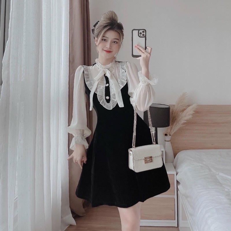 ⛔️ MS101 ĐẦM NHUNG TAY VOAN BÈO 2 MÀU SIÊU CƯNG 60-90kg ⛔️ BIGSIZE RIN HEO