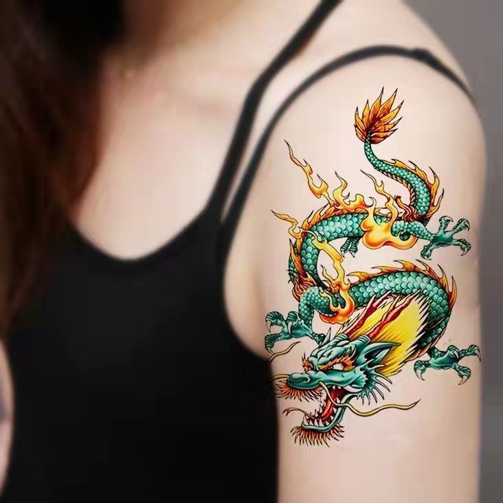 Hình Xăm Dán Tạm Thời Hình Rồng Xanh Chống Nước Chống Mồ Hôi 12 * 19CM