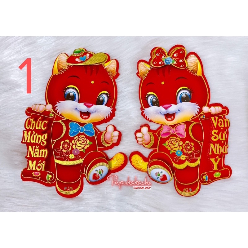 Hình dán cửa cặp Mèo/Thỏ trang trí Tết Quý Mão 2023 nhỏ xinh