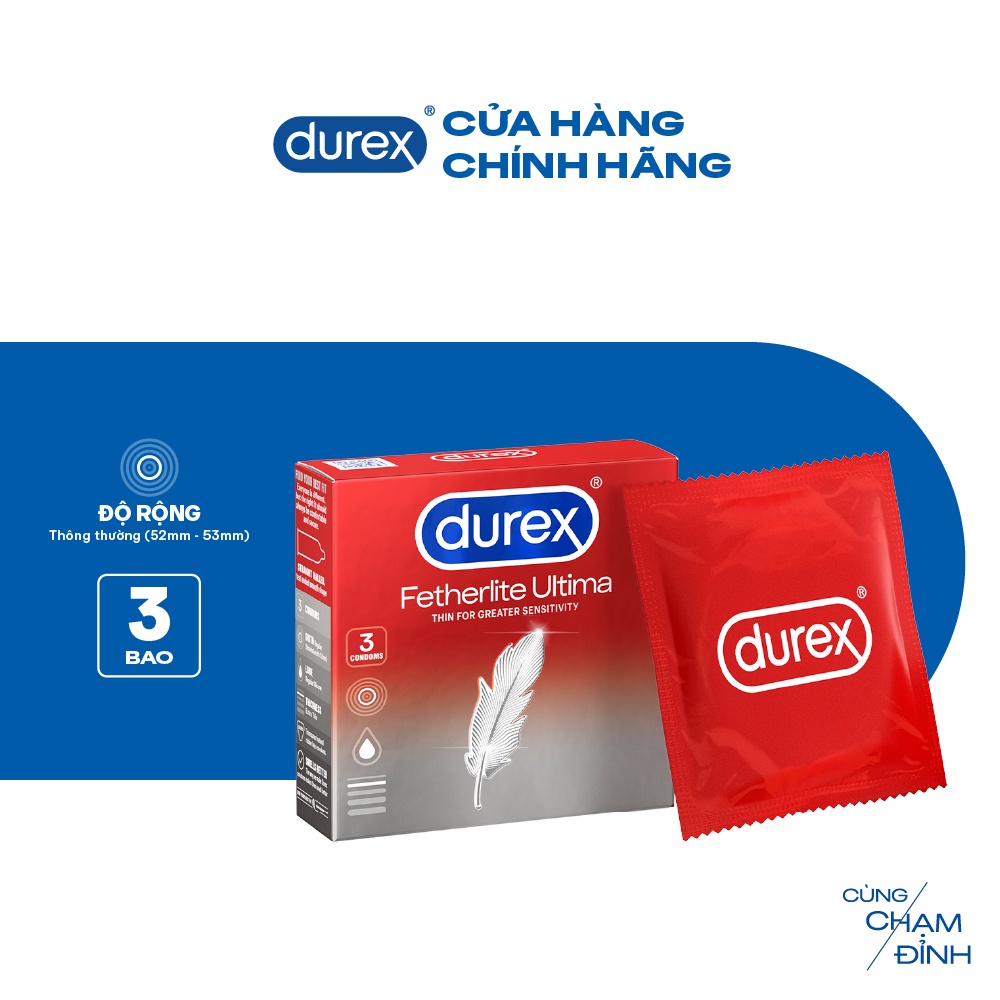 Bao cao su Durex Fetherlite Ultima siêu mỏng, size 52mm, 3 bao/hộp