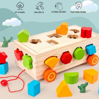 Xe thả gỗ hình học đồ chơi cho bé rèn kỹ năng tư duy hình màu sắc an toàn cho trẻ - tk