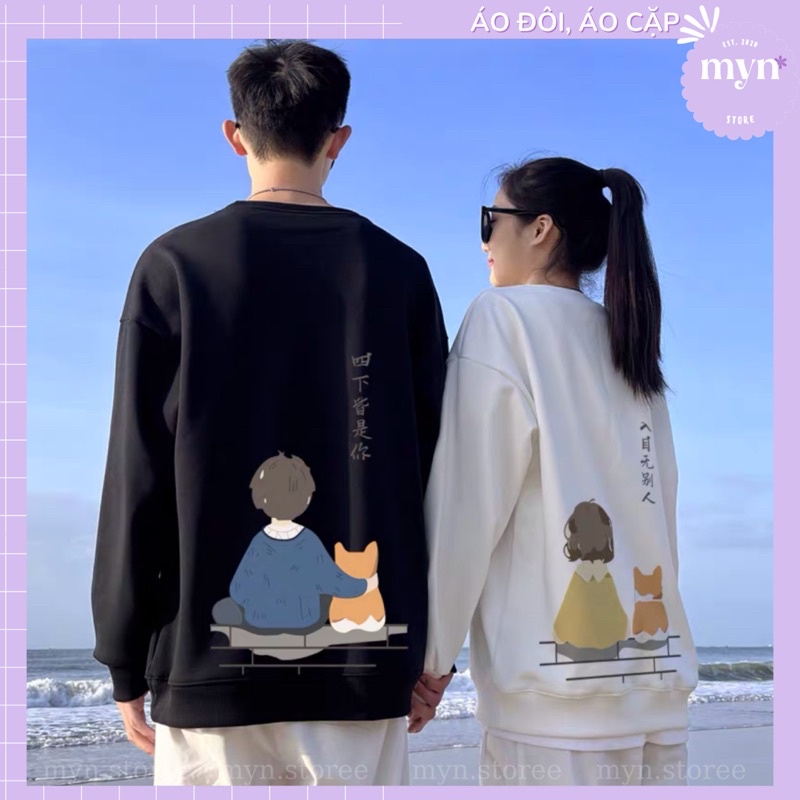 Áo Sweater Cặp Đôi Nam Nữ Tình Yêu, Bạn Thân Hoạt Hình Dễ Thương Chất Nỉ Bông Cao Cấp Form Rộng