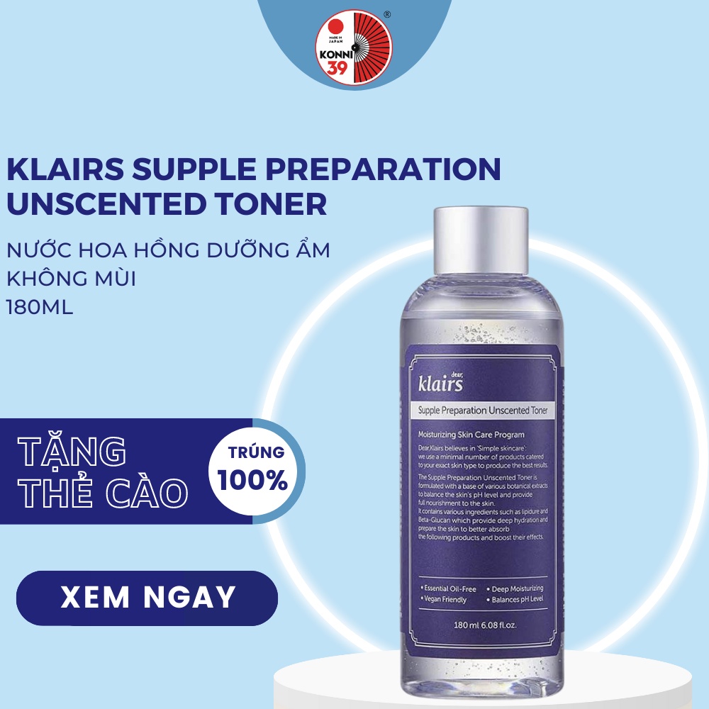 Nước hoa hồng không mùi Klairs Supple Preparation Unscented Toner 180ml - KONNI39