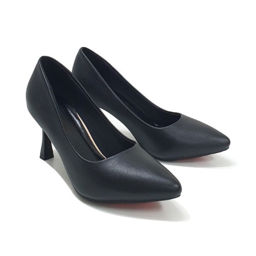 Giày cao gót 6cm đen da mờ mềm mại kèm đế cao su non chống trơn trượt - đen trơn gót nhỏ 6p