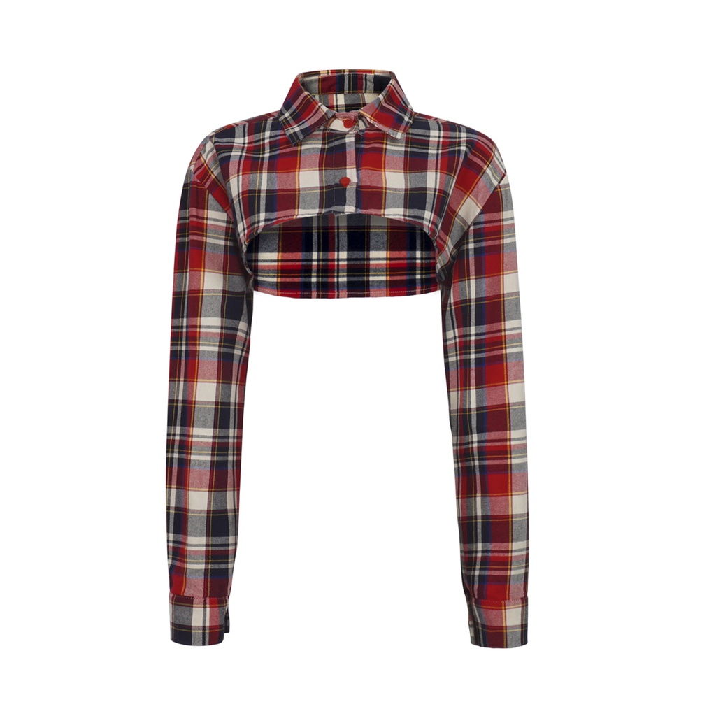 TATICHU - Áo sơ mi caro crop tay dài - Long Sleeve Plaid Cropped Shirt