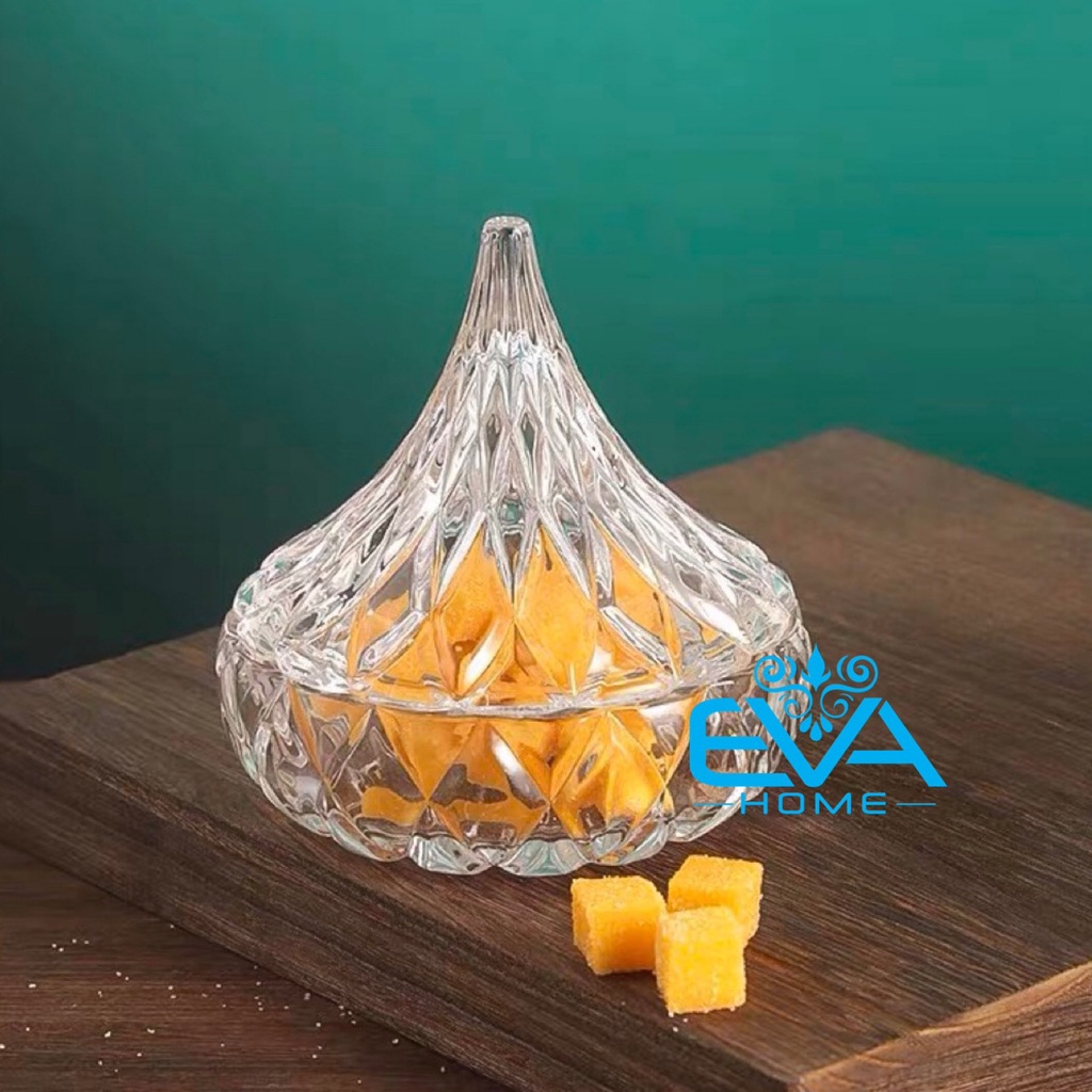 Thố Mứt Tết Thuỷ Tinh Pha Lê Delisoga Chóp Nhọn Water Drop Glass Fruit Jar With Lid TG1077-3  Phong Cách Royal