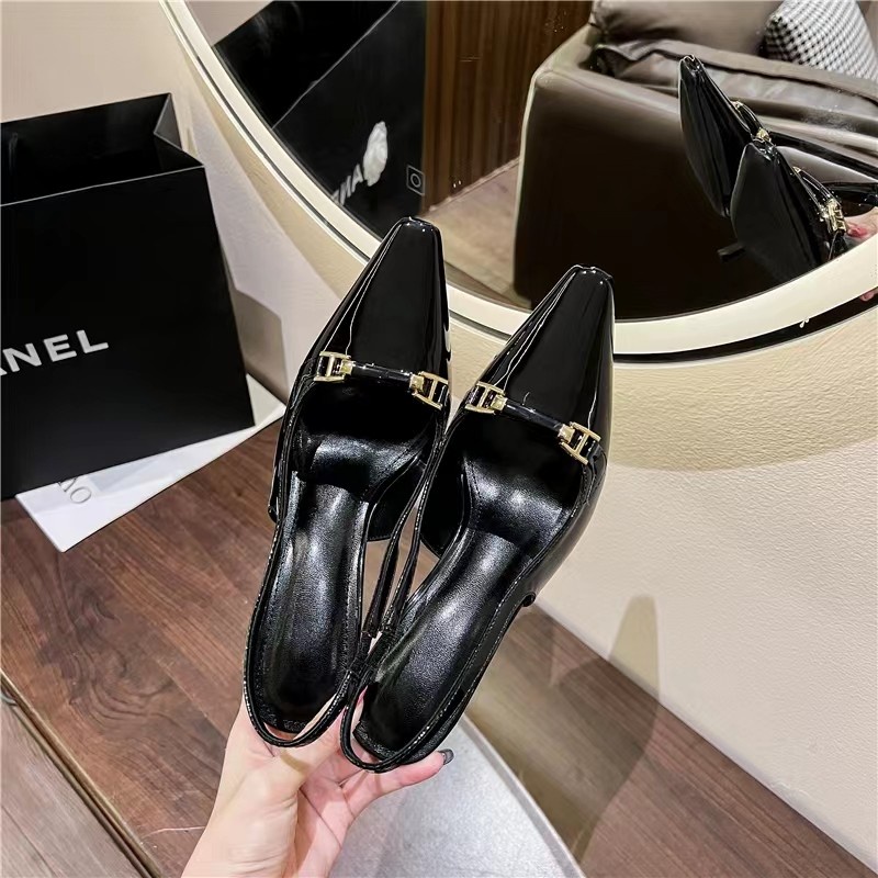 Giày Cao Gót Da Bóng Mũi Nhọn Màu Đen Size 34-40 Thời Trang Cao Cấp Cho Nữ
