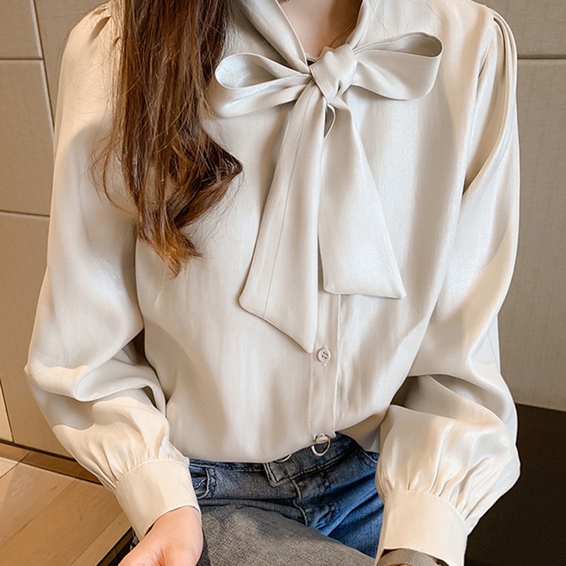 IELGY Áo Sơ Mi satin Dáng Rộng Thắt Nơ Thời Trang Dành Cho Nữ