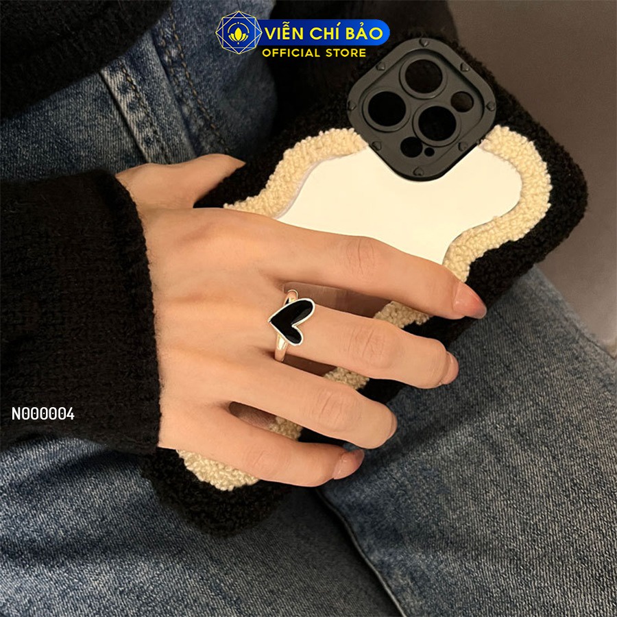 Nhẫn trái tim đen cách điệu chất liệu bạc Thái 925 thời trang phụ kiện trang sức nữ Viễn Chí Bảo N000004