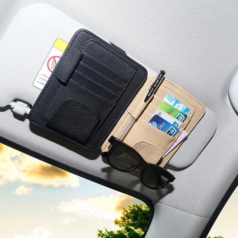 Ví Da PU Đựng Thẻ Gắn Tấm Che Nắng Xe Hơi Đa Năng