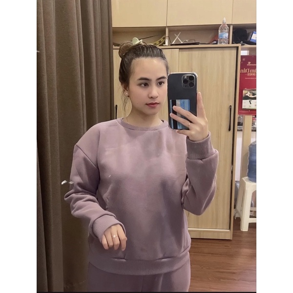 Bộ nỉ bông nữ trơn, bộ nỉ thu đông siêu ấm