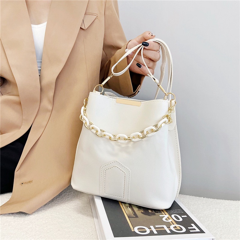 Túi Xách Bucket Phối Dây Xích Đeo Vai Thời Trang Mùa Thu 2022 Cho Nữ