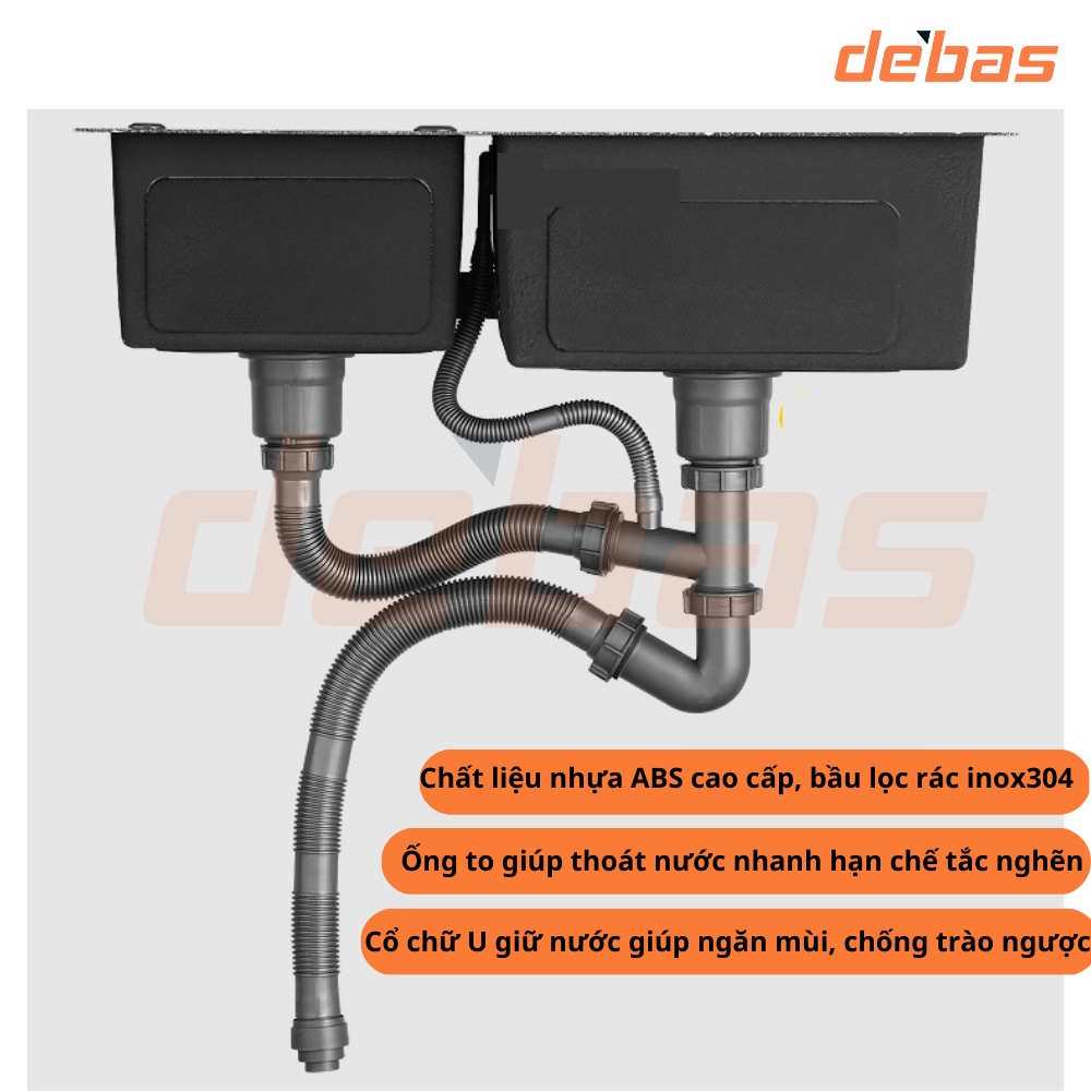 Chậu rửa bát 2 hố lệch cân 100% inox sus304 đúc bồn rửa chén 2 hộc korea Debas 8245 7843 7042