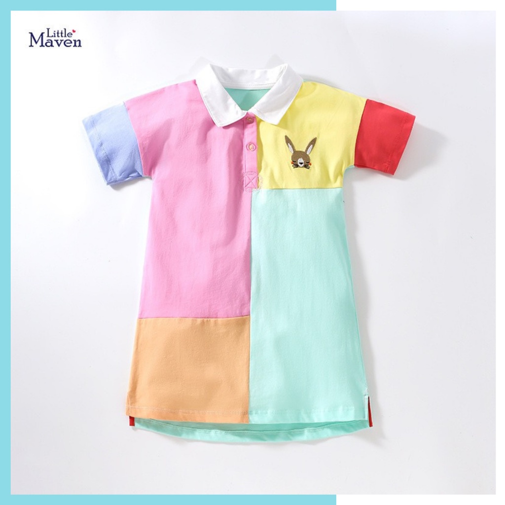 Váy hè cotton Little Maven thỏ pha màu LMS1518 cho bé gái 2-8 tuổi