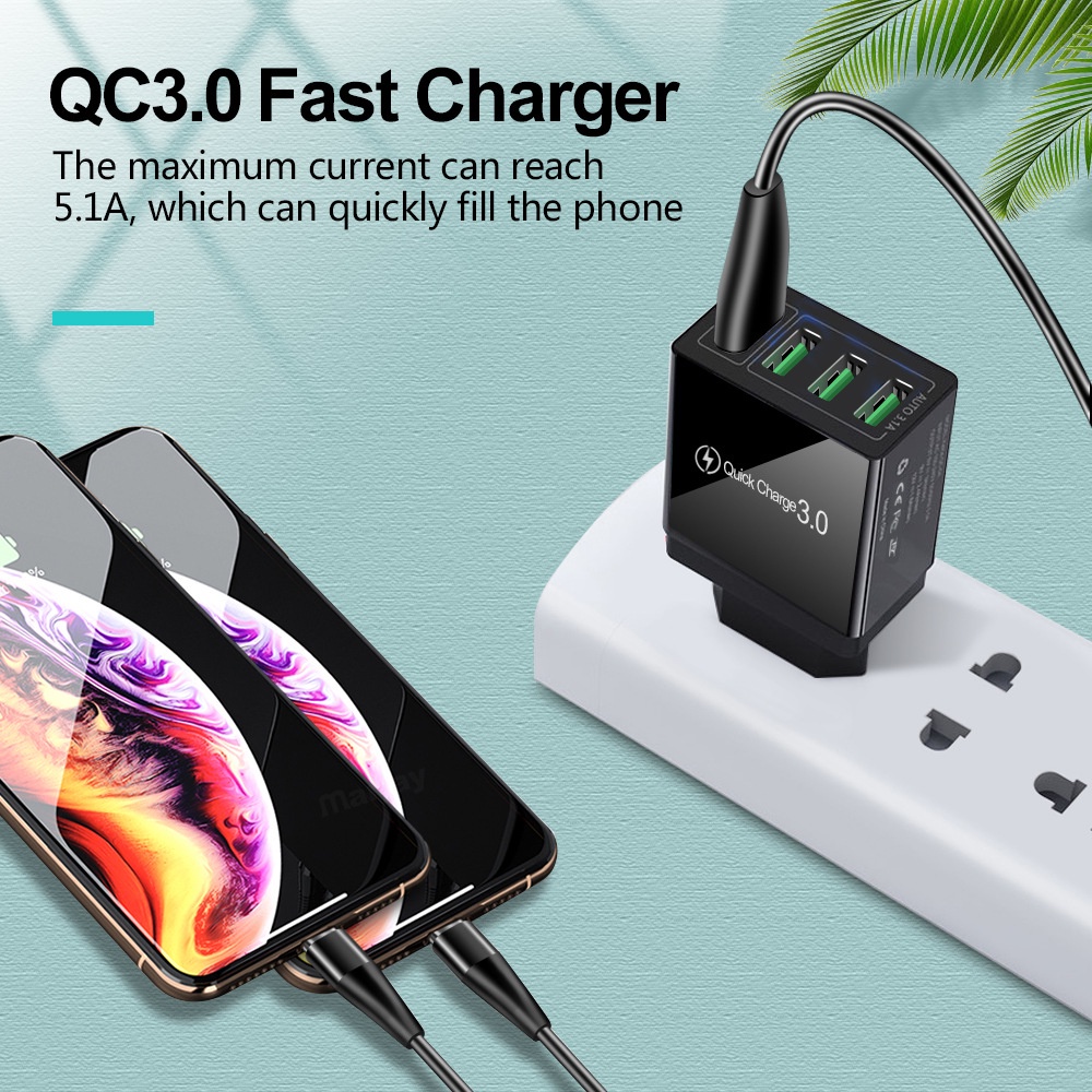 📢Củ sạc USB, 4 cổng, 4USB 3.1A Fast Charge Adapter, sạc được 4 thiết bị cùng lúc Ổ Cắm Sạc Tại Nhà Ổ Cắm Sạc Nhanh