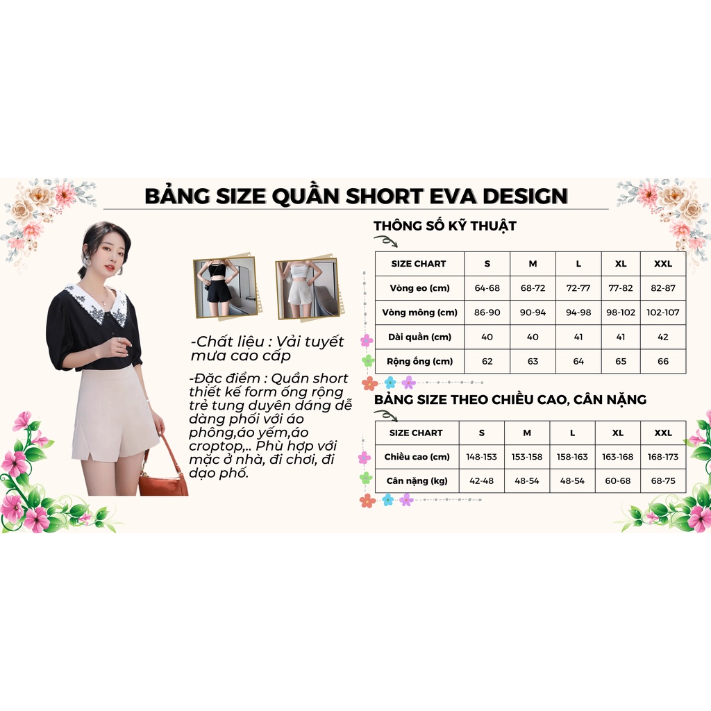 Quần short nữ cạp cao ống rộng đùi xẻ tà cực xinh, quần đùi nữ lưng cao bigsize chất tuyêt mưa mặc ở nhà đi chơi dạo phố