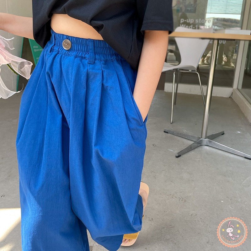 Quần Dài Lưng Thun Ống Rộng Màu Trơn Chống Muỗi Phong Cách Hàn Quốc Cho Bé Gái