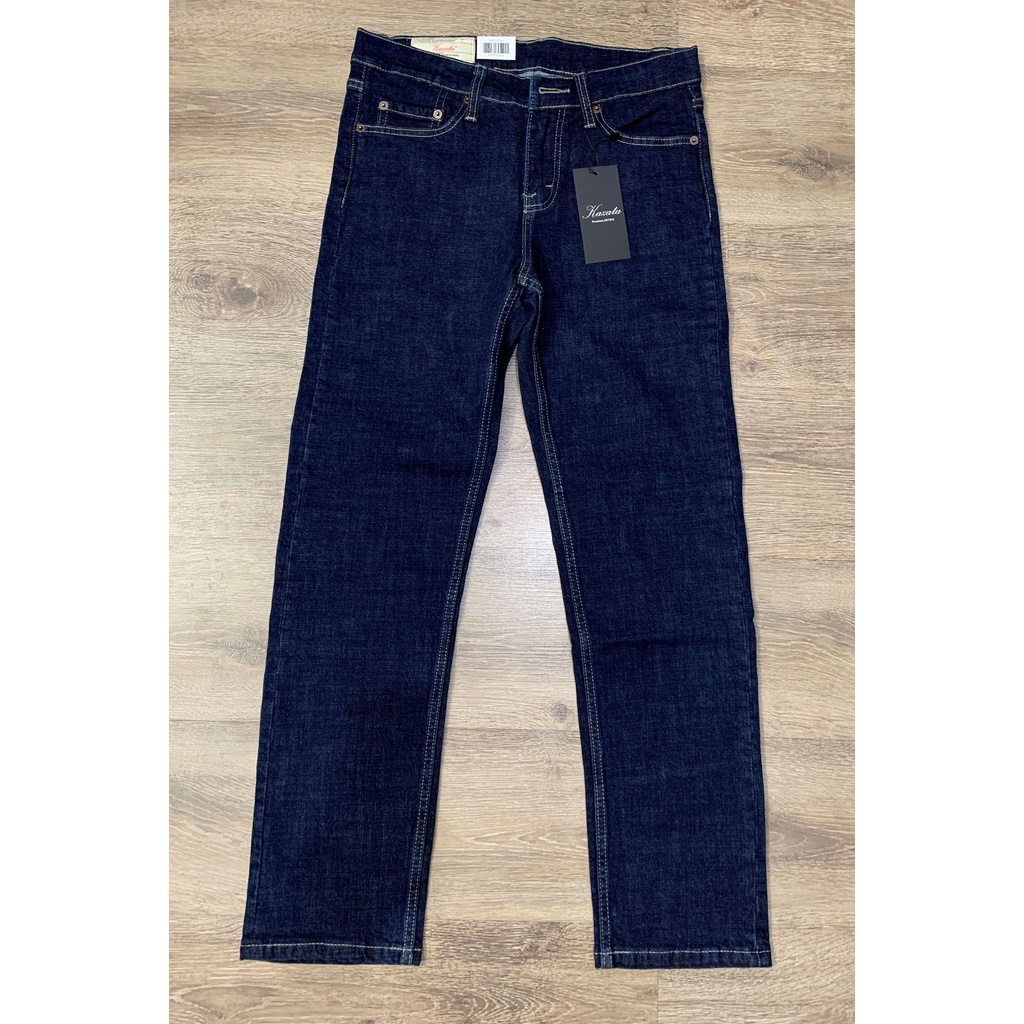 Quần jean nam ống đứng Kazata màu xanh đen trơn co giãn dáng slimfit