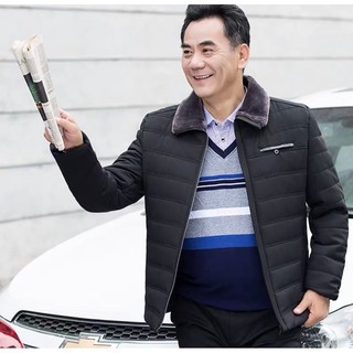 Áo khoác cổ lông lót lỉ trung niên sẵn màu đen sezi L