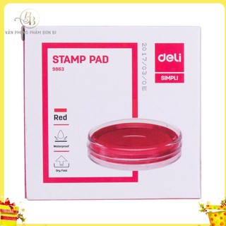 Khay mực dấu màu đỏ Deli - E9863, 84x84x25 mm,mực lăn tay,điểm chỉ, mực đóng dấu