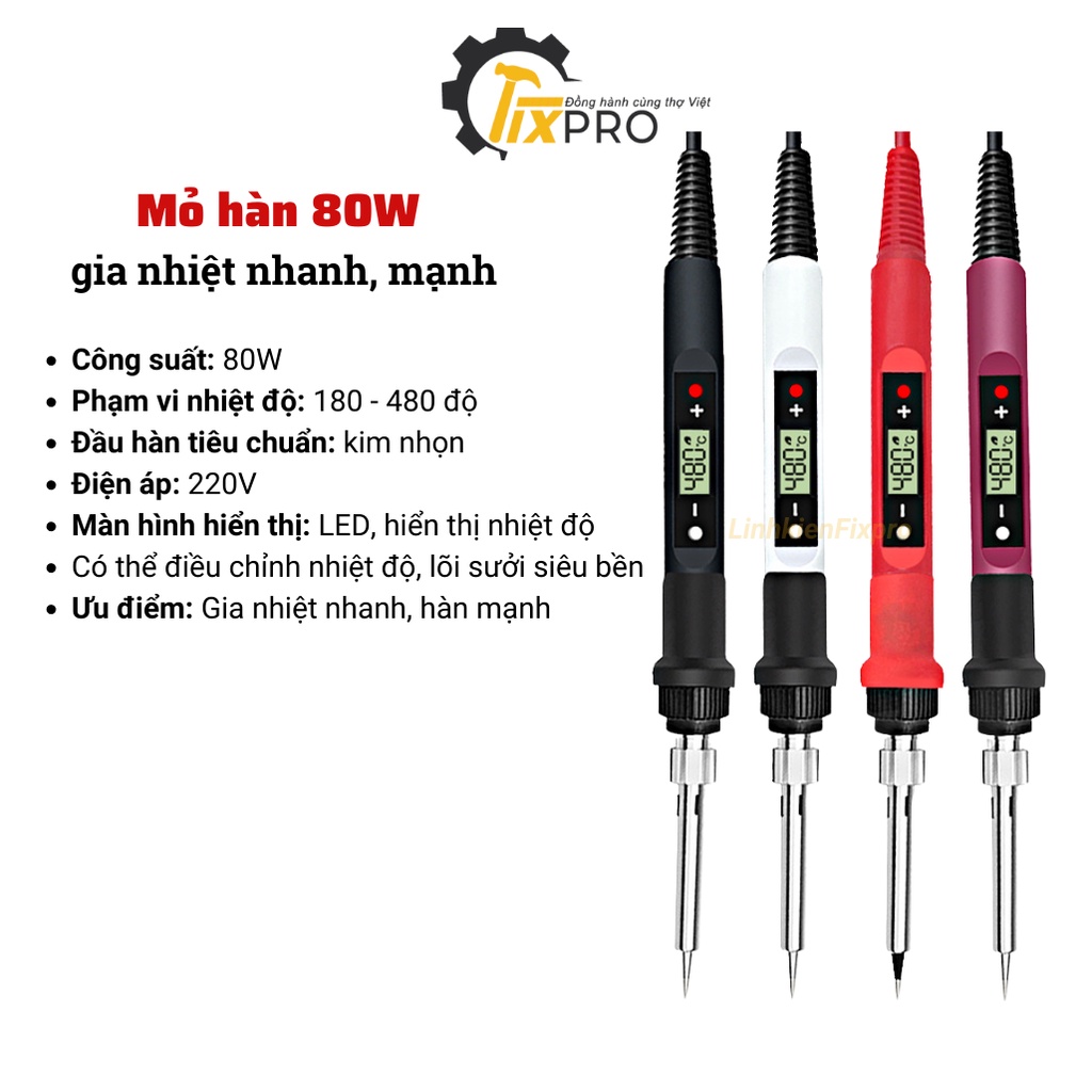Mỏ hàn cầm tay 80W màu trắng, mỏ hàn gia nhiệt nhanh 180-480 độ lõi sưởi siêu bền
