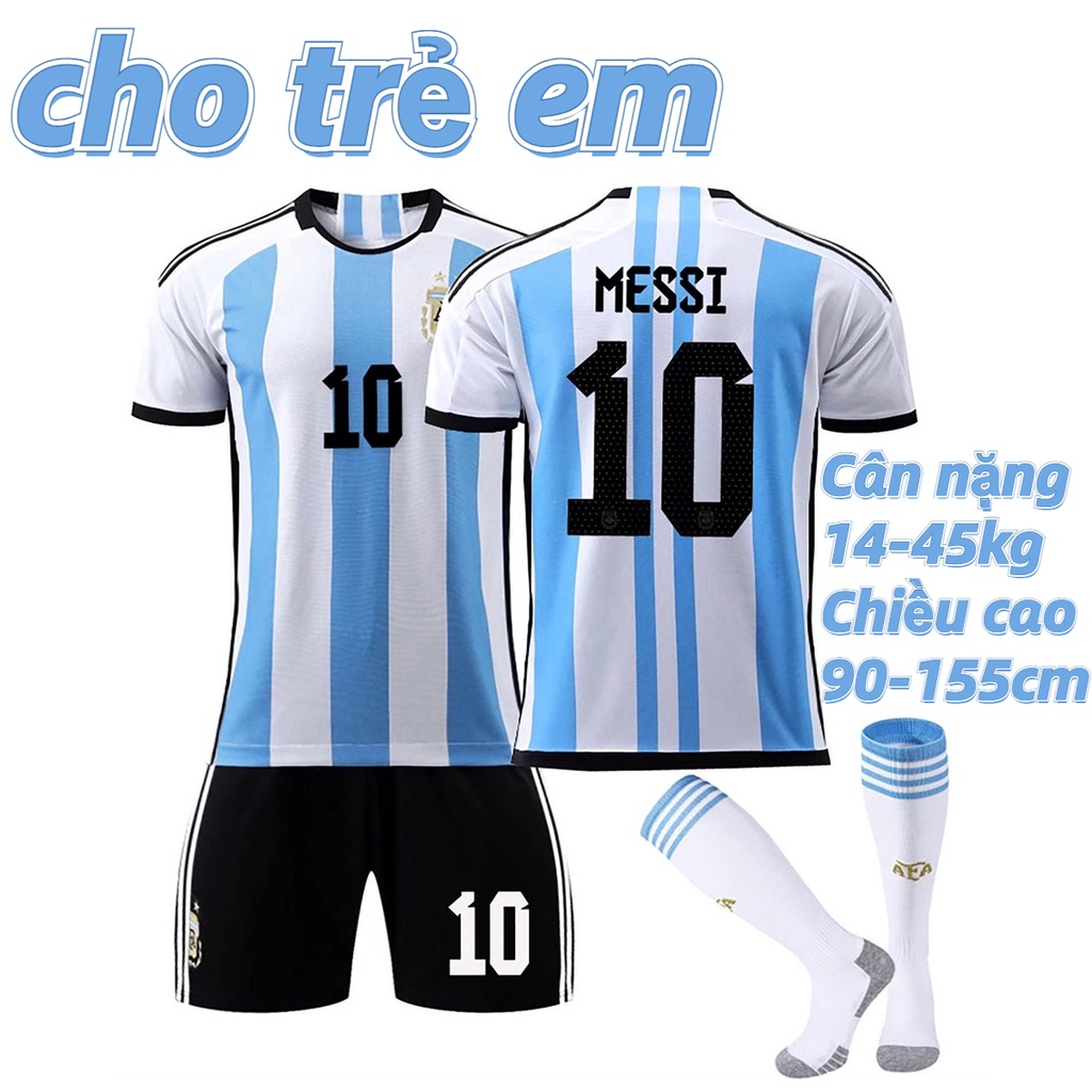 Bộ Quần Áo Số 10 Messi Jersey 2022 World-cup Champion Argentina Cho Bé paca3vn