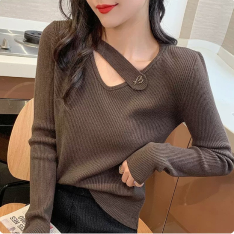 Áo Dệt Kim Nữ Tay Dài Cổ Chữ v Thời Trang Hàn Quốc