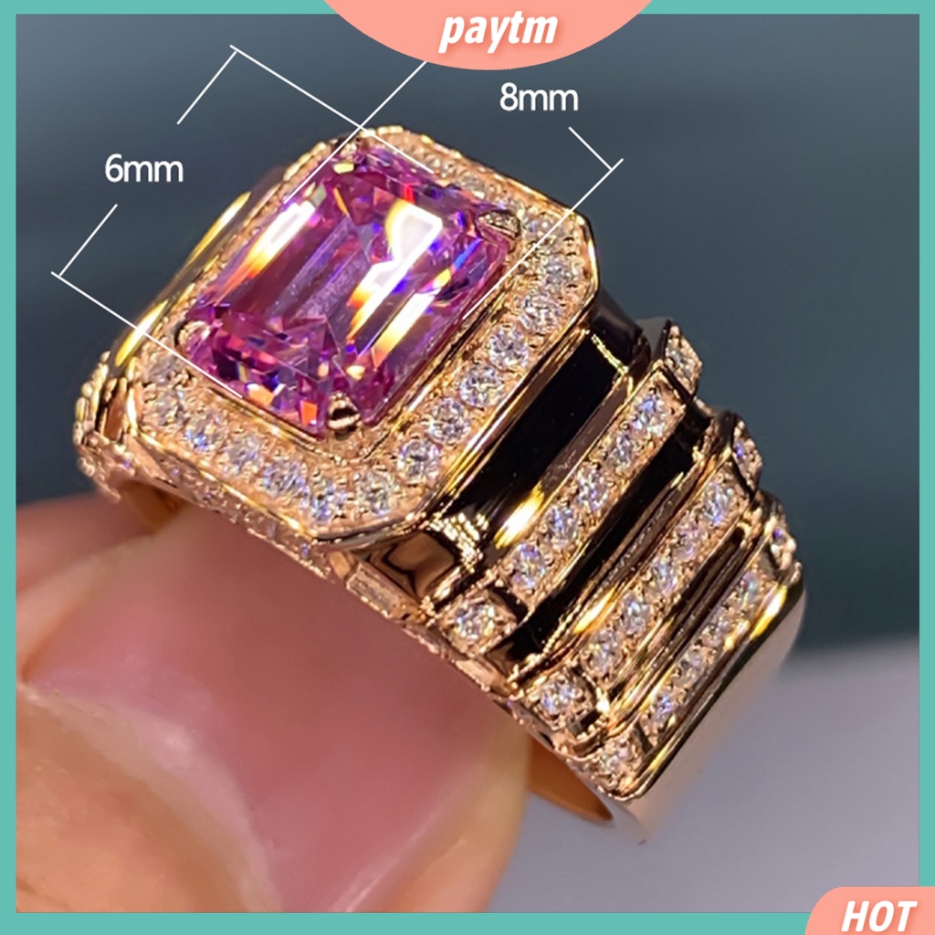 {Paytm} Nhẫn Cưới Mặt Vuông Đính Đá Zircon Màu Hồng Chất Liệu Đồng Quý Phái