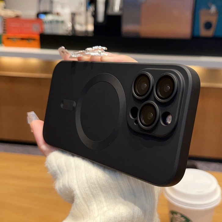 Sang trọng Với màng ống kính Vỏ nam châm cho iPhone 11 12 13 14 Pro Max Vỏ mềm mờ mới 11 Pro Max Vỏ silicon mạ điện tiên tiến màu đen mờ và chống rơi