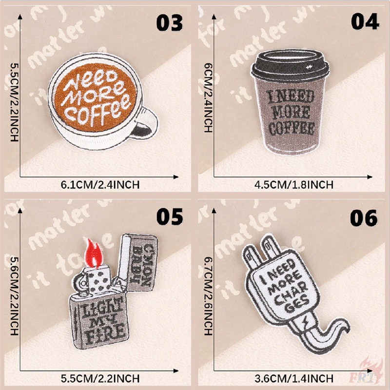 ☸ I Need More Coffee / Charges Sticker Ủi Thêu ☸ 1 Miếng Dán Ủi Quần Áo Hình Chữ Cái Tiếng Anh