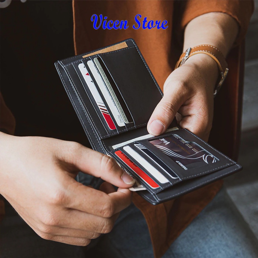 Ví Da Nam Da Thật Ép Mịn May Viền Cao Cấp VICENZO. Ví Da Nam Mẫu Mới Da Bò Thật Nhỏ Gọn Tiện Lợi VNDT02