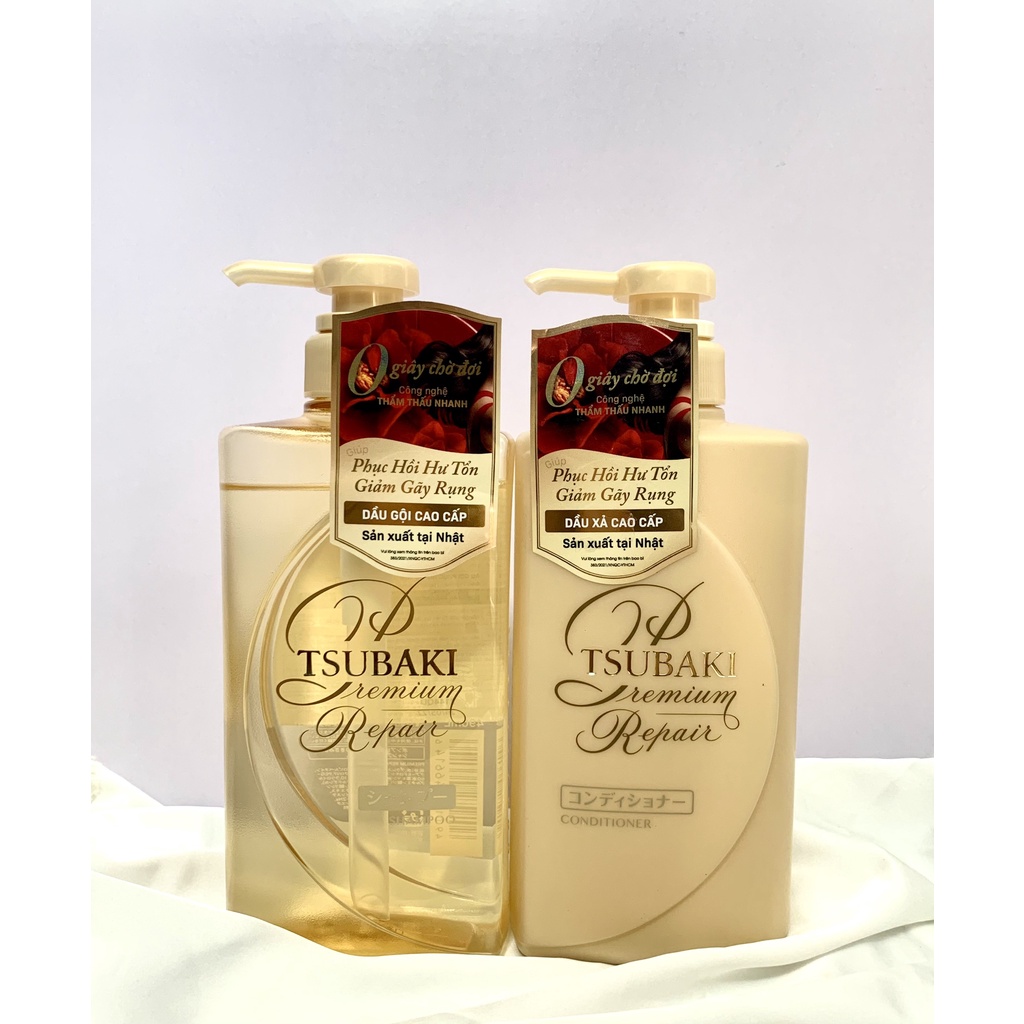 Bộ đôi gội xả Phục hồi hư tổn tóc Premium Repair Tsubaki 490ml/chai