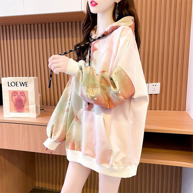 Áo Khoác Hoodie Nhuộm Màu Dáng Rộng Phong Cách Hong Kong Thời Trang Xuân Thu Cho Nữ